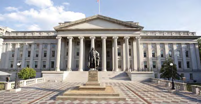 Front entrance of U.S. Treasury Department building